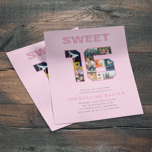 Budget Pink Glitter Sweet 16 Photo Invitation Flyer