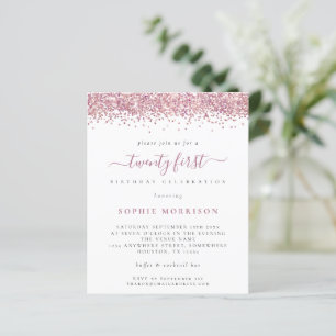 Budget Pink Glitter Twenty First Party Invite