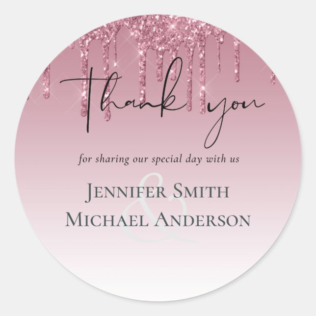 BUDGET Pink Glitter Wedding Classic Round Sticker (Front)