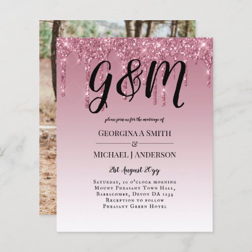 BUDGET Pink Glitter Wedding Invitations