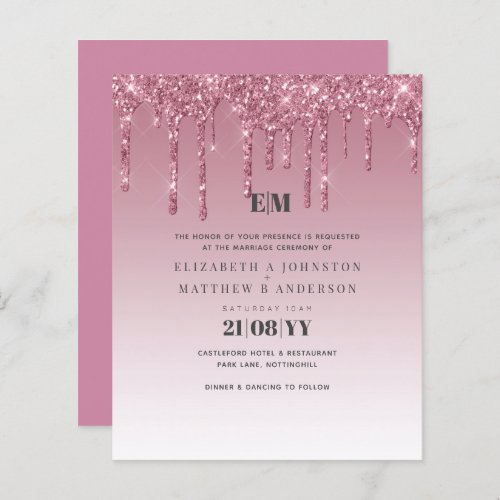 BUDGET Pink Glitter Wedding Invitations