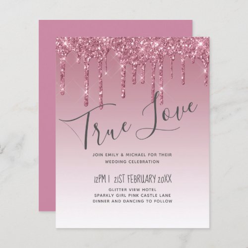 BUDGET Pink Glitter Wedding Invitations