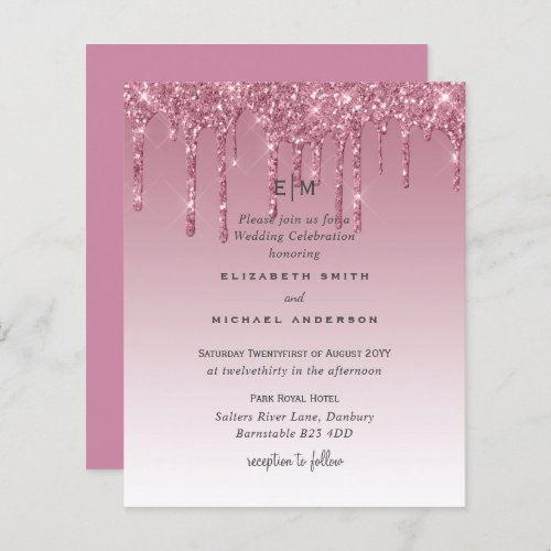 BUDGET Pink Glitter Wedding Invitations