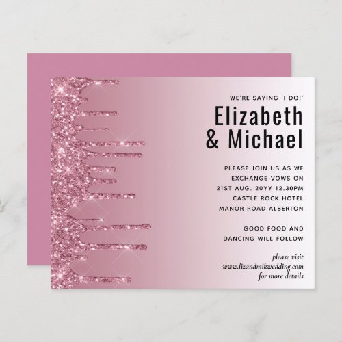 BUDGET Pink Glitter Wedding Invitations