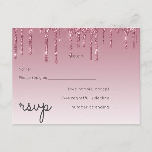 BUDGET Pink Glitter Wedding RSVP Invitation Postcard