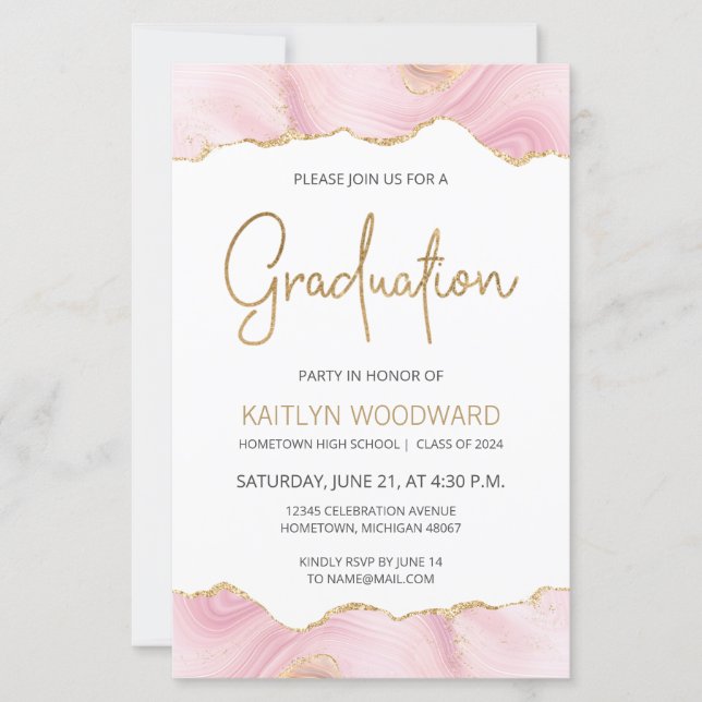 Budget Pink Gold Agate Graduation Party Invitation (Front)