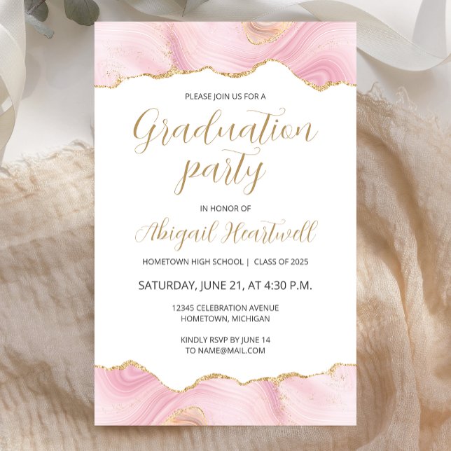 Budget Pink Gold Agate Graduation Party Invitation (Creator Uploaded)
