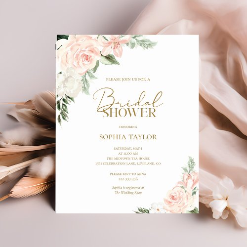 Budget Pink Gold Floral Bridal Shower Invitation