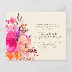 Budget Pink Gold Floral Engagement Party Invite