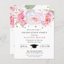 Budget Pink Gold Floral Graduation Invitation
