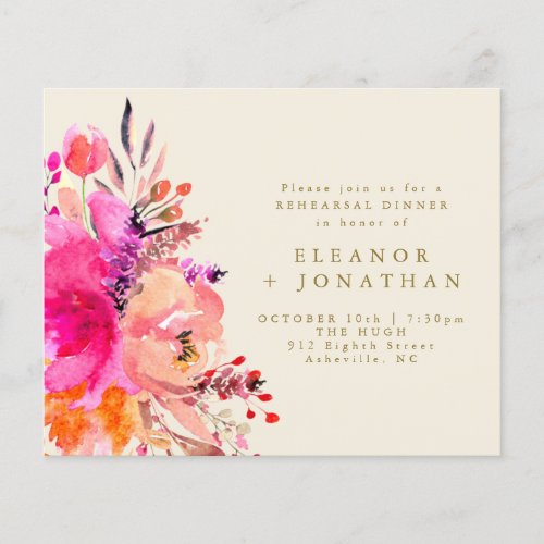 Budget Pink Gold Floral Rehearsal Dinner Invite