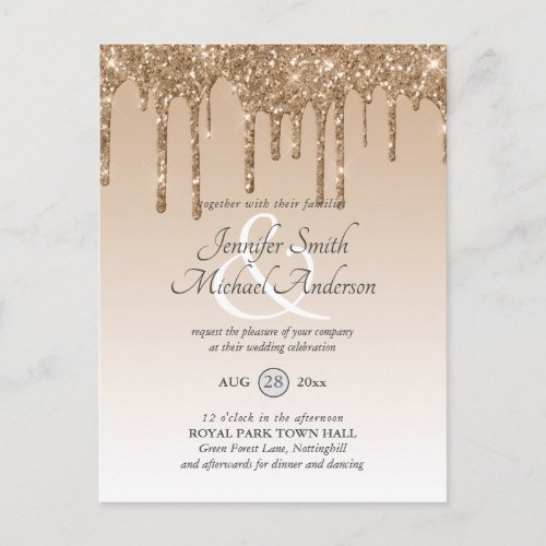 Budget Pink Gold Glitter Dripping WEDDING INVITE