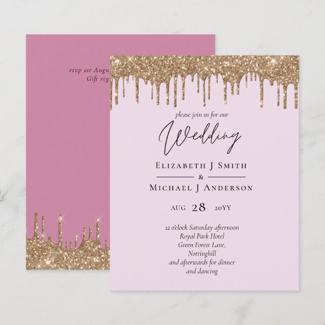 BUDGET Pink Gold Glitter Wedding Invitations (Front/Back)