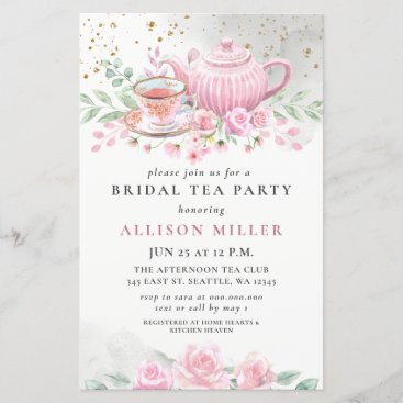 Budget Pink Gold Tea Party Bridal Shower Invite