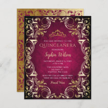 Budget Pink Gold Tiara Quinceañera Invitation