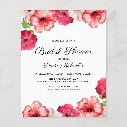 Budget Pink Hawaiian Bridal Shower Invitation