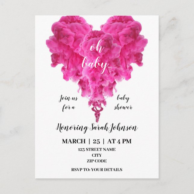 Budget pink heart baby girl shower invitation (Front)