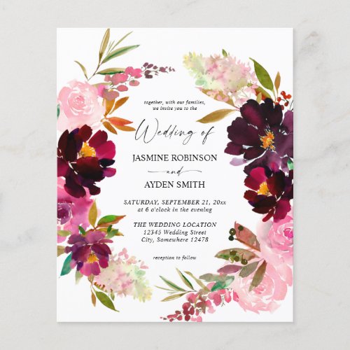 Budget Pink_ Hot Blush  Purple Floral Wedding Flyer