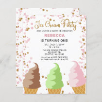 Budget Pink Ice cream party Birthday invitation