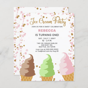Budget Pink Ice cream party Birthday invitation