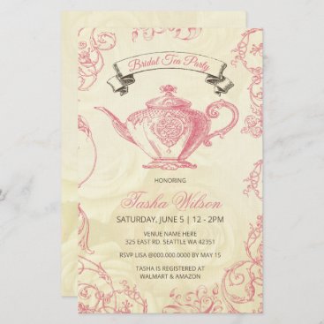 Budget Pink Ivory Vintage Bridal Tea Invitation