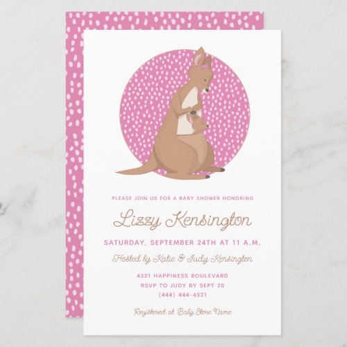 Budget Pink Kangaroo Baby Girl Shower Invitation