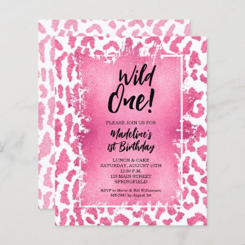 Budget Pink Leopard Wild One 1st Birthday Invites