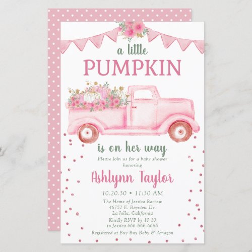 Budget Pink Little Pumpkin Baby Shower Invitation