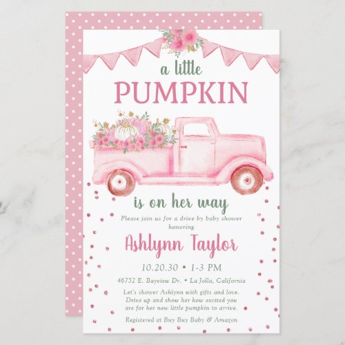 Budget Pink Little Pumpkin Drive By Shower Invite