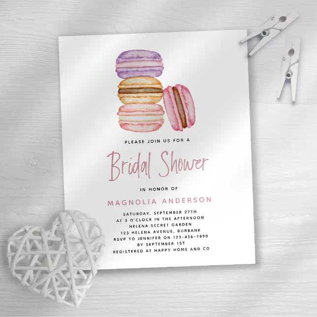 BUDGET Pink Macarons Bridal Shower Invitation Zazzle