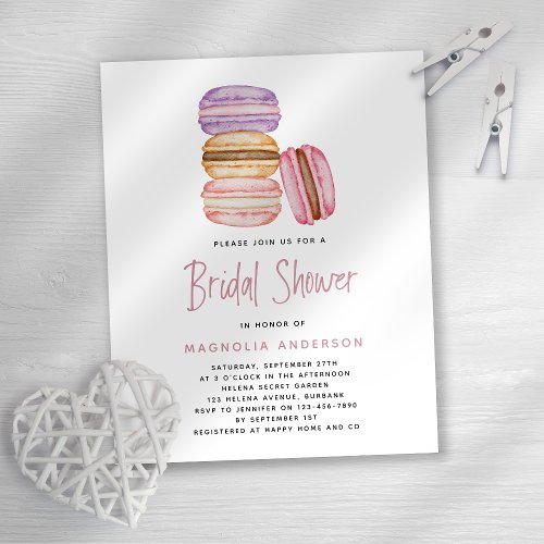 BUDGET Pink Macarons Bridal Shower Invitation