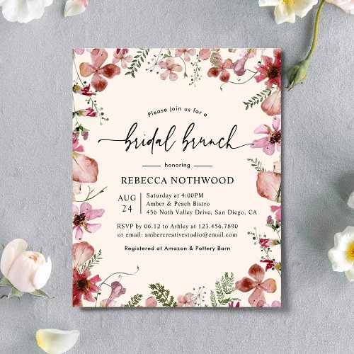 Budget Pink Magenta Flora Bridal Brunch Invitation