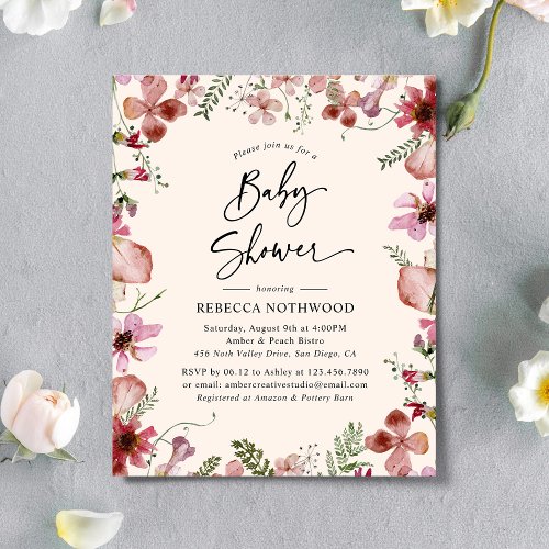 Budget Pink Magenta Floral Baby Shower Invitation