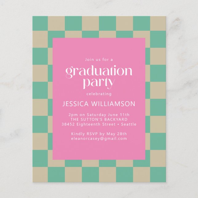 Budget Pink Mint Checkerboard Graduation Party (Front)