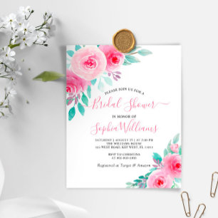 Budget Pink & Mint Floral Bridal Shower Invitation