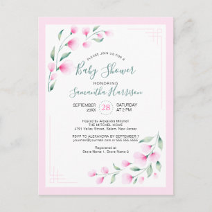 Budget Pink Mint Watercolor Floral Baby Shower Invitation Postcard