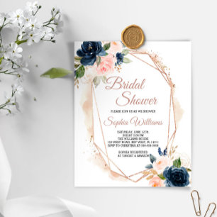 Budget Pink, Navy & Gold Bridal Shower Invitation