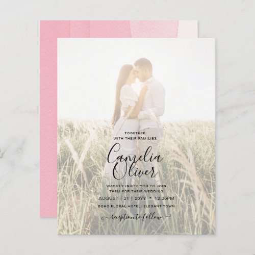 BUDGET Pink Ombre PHOTO OVERLAY Wedding Invites