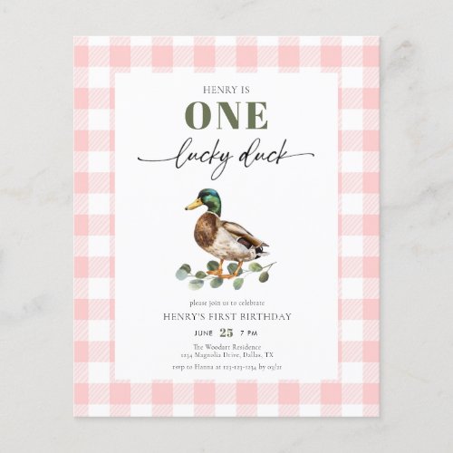 Budget Pink One Lucky Duck Girl 1st Birthday Flyer