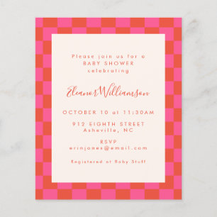 Budget Pink Orange Checkerboard Baby Shower Invite