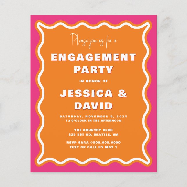 Budget Pink Orange Engagement Party Invitation (Front)