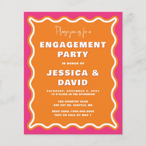 Budget Pink Orange Engagement Party Invitation