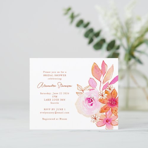 Budget Pink Orange Floral Bridal Shower Invitation