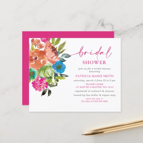 Budget Pink Orange Floral Bridal Shower Invite