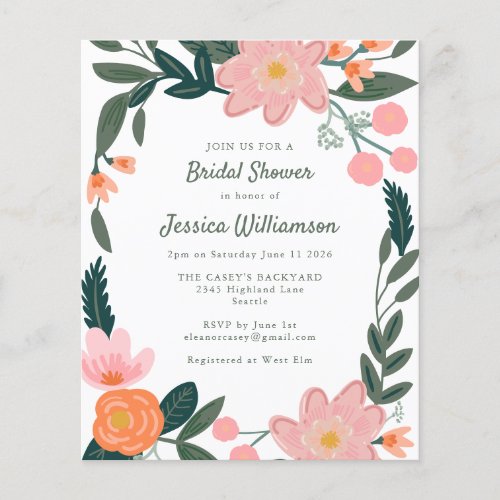 Budget Pink Orange Floral Wreath Bridal Shower