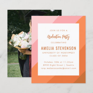 Budget Pink Orange Photo Graduation Party Invite