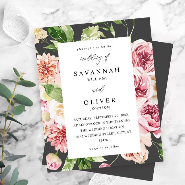 Budget Pink & Peach Floral & Greenery Wedding Gray (Creator Uploaded)