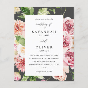 Budget Pink & Peach Floral & Greenery Wedding Gray Flyer