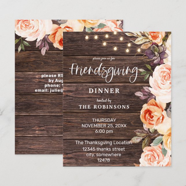 Budget Pink & Peach Floral w Lights Friendsgiving (Front/Back)