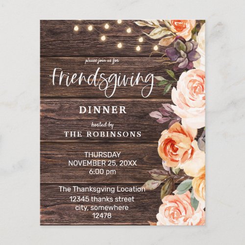 Budget Pink  Peach Floral w Lights Friendsgiving Flyer